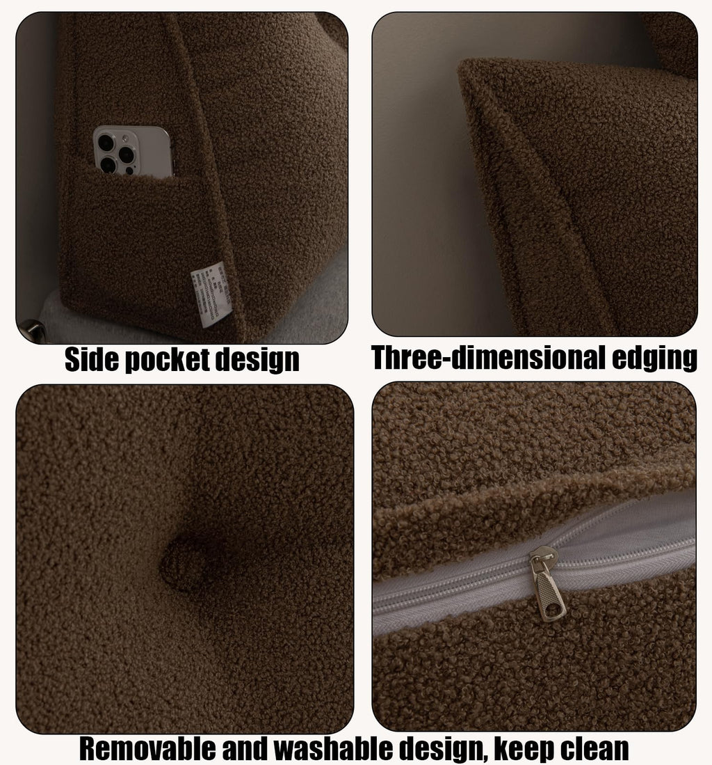 SRXBYWS Wedge Headboard Pillow King Size Headboard Pillow,Headboard Wedge Pillow with 2 Pack Neck Roll Pillow Large,Removable Cover,with Two Large Side Pockets,for Headboard Pillow/Dark Brown