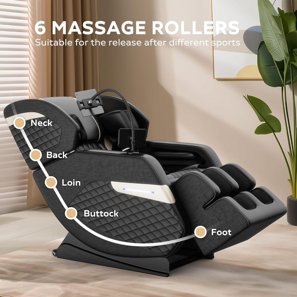 Luxury Zero Gravity Full-Body Massage Chair with Heating, Bluetooth Audio, and Foot Rollers - Home Relaxation Recliner (Velvet Black)