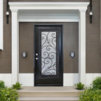 Porte d'entrée extérieure composite en polyuréthane résistante aux dommages environnementaux 36" x 80", fenêtre en verre trempé ouvrable, battant unique à droite s'ouvrant vers l'intérieur, espresso FR08