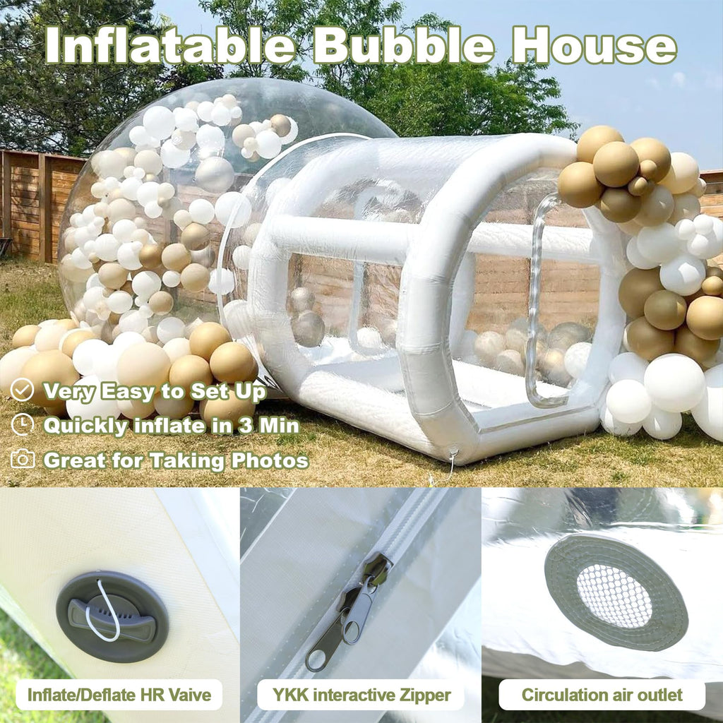 Eachup 10FT Inflatable Balloon House for Kids Adults,TPU White Commercial Inflatable Bubble House Ball Pit,Bubble Tent Dome Playground Set with Double Blower for Backyard Birthday Wedding Party - Grand Goldman