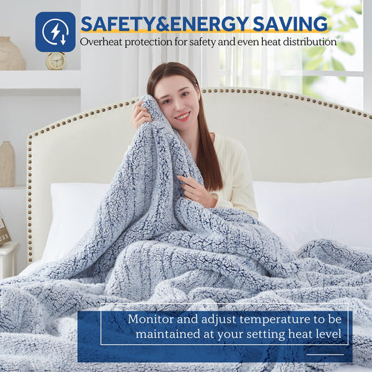 SEALY Electric Blanket Heated Throw 50"x60" Soft Double Sherpa Super Cozy with 6 Fast Heating Levels & 2-10 Hours Auto-Off, Over-Heat Protection, Machine Washable, Charcoal