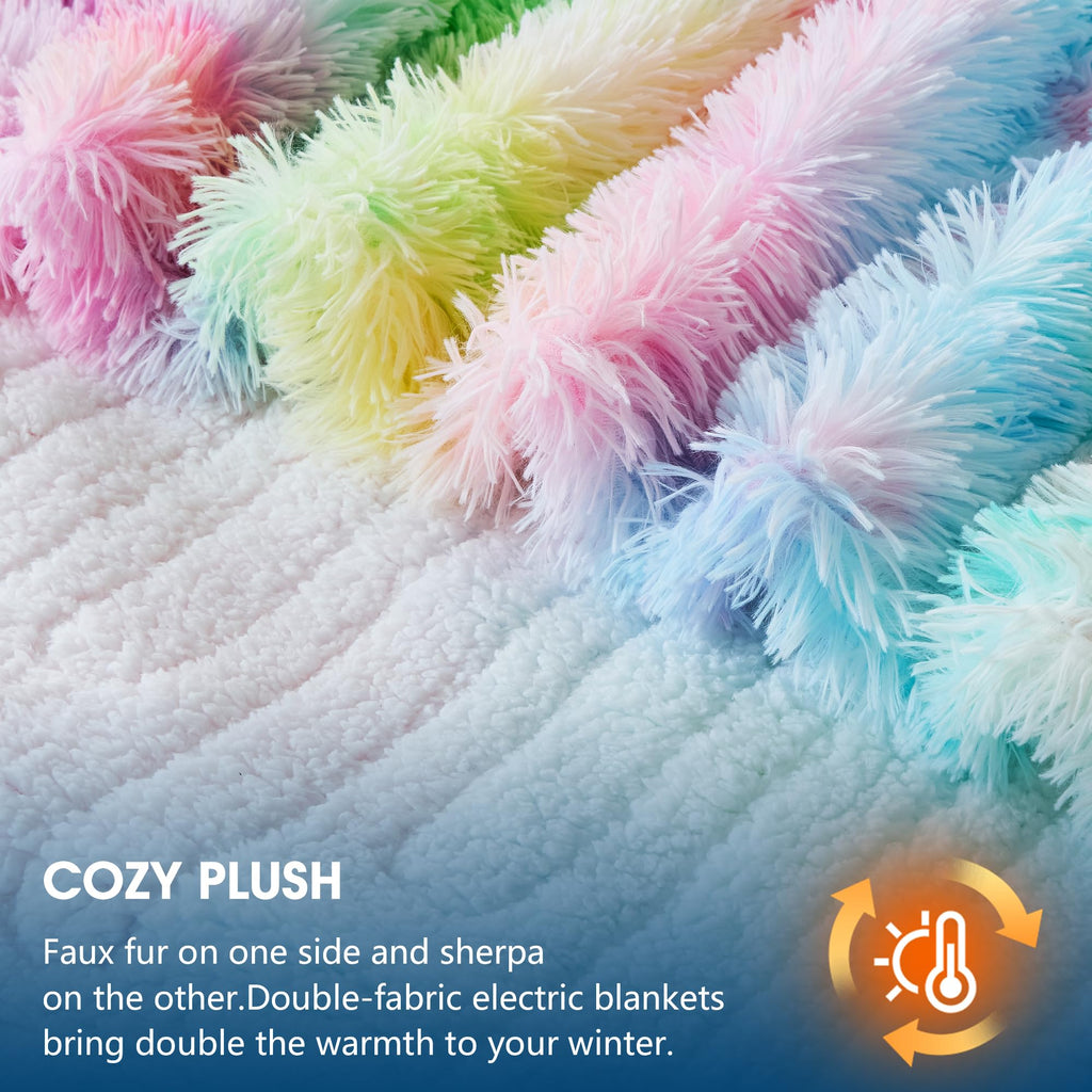 Elektrische Heizdecke mit Kunstpelz, Größe mit flauschigem Sherpa-Rücken, wärmende Plüschdecke Geschenk, weiche Heizdecken mit 10 Wärmeeinstellungen, 5 Zeiteinstellungen, ETL 50"x60", Anthrazitgrau