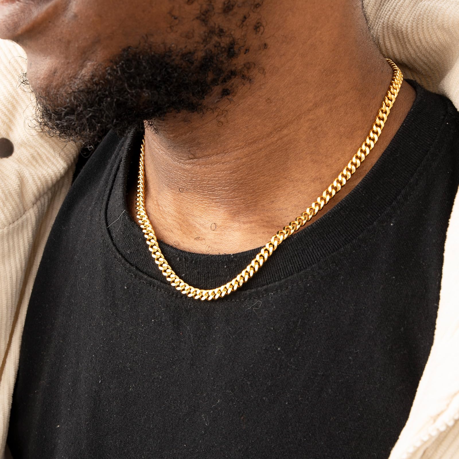 CHENETOILE Corrente Cubana Masculina de Ouro 14K 5mm Colar de Ouro para Homens 20 Polegadas