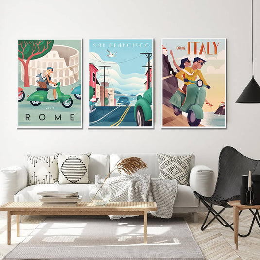 Famous Scenic Spots Retro City Poster Canvas Painting