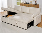 VanAcc Sleeper Sofa, Sofa Bed- 2 in 1 Pull Out Couch Bed with Storage Chaise for Living Room, White Sherpa Couch