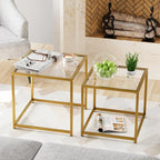 Garden 4 you Coffee Table Set of 2, Modern Engineered Wood Nesting Table, Metal Frame Square Center Table Set, Side Tables, Nesting Coffee Table for Living Room, Bedroom and Small Spaces, 23.6in Gold