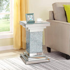 Pregaspor Silver Mirrored End Table, Square Side Table With Crystal Inlay, Modern Gorgeous Coffee Table for Living Room Bedroom