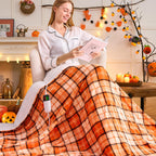 Elektrisch verwarmd deken, 50X60, verwarmingsdeken met 10 verwarmingsniveaus/8 uur automatische uitschakeling, marineblauw geruit Sherpa-dekenverwarmer voor volwassenen, wasbaar deken cadeau voor bank bed kantoor, ETL