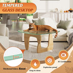 WLIVE Coffee Table, Small Glass Coffee Table with Solid Wood Legs, 32.7" Mid Century Triangle Living Room Tables, Modern Center Table for Small Spaces Living Room, Reception, Office, Natural