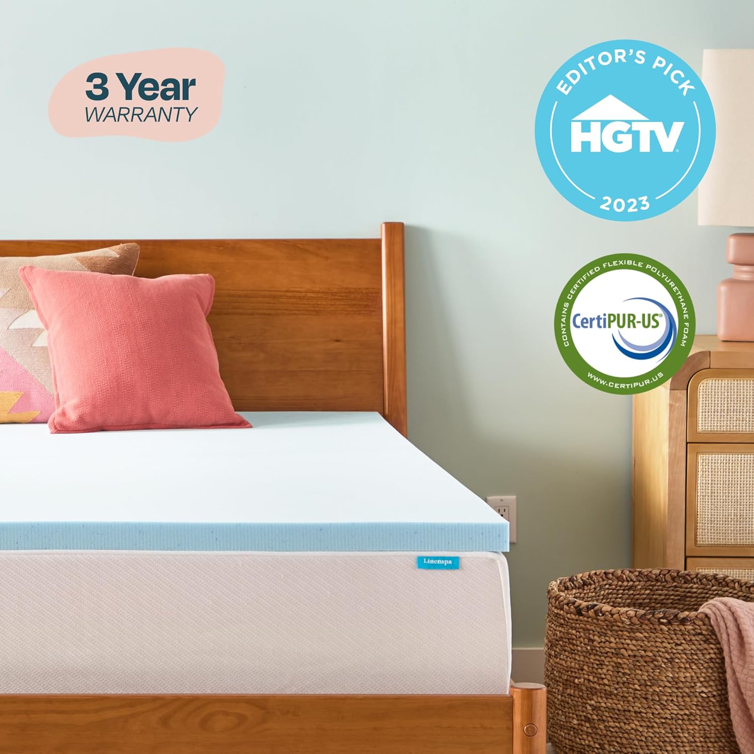 Linenspa Memory Foam Mattress Topper, Queen Size - 2 Inch Gel Infused Memory Foam - Plush Feel - Cooling and Pressure Relieving - CertiPUR Certified
