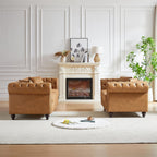 Modern Chesterfield Sofa Set for Living Room, 2 Piece Tech Fabric Furniture Sets 3 Seater Couch&Loveseat Sofa with Rolled Arms and Tufted Button, Office, Brown