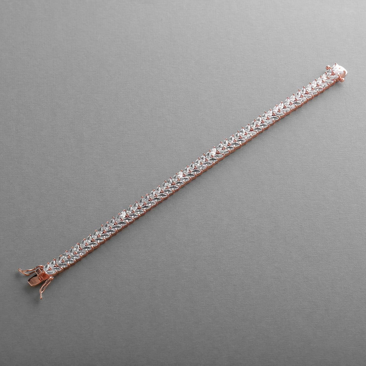 Mariell Cubic Zirconia Rose Gold Plated Tennis Bracelet for Women - Bridal, Wedding or Everyday Jewelry
