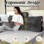 Groot hoofdeinde kussen met 2 stuks nekkussen rol kussen wig kussen bed rust lees kussen bolster driehoekig kussen voor zitten in bed-rugleuning positioneringssteun (Queen:59x8x20 inches, Donkergrijs)