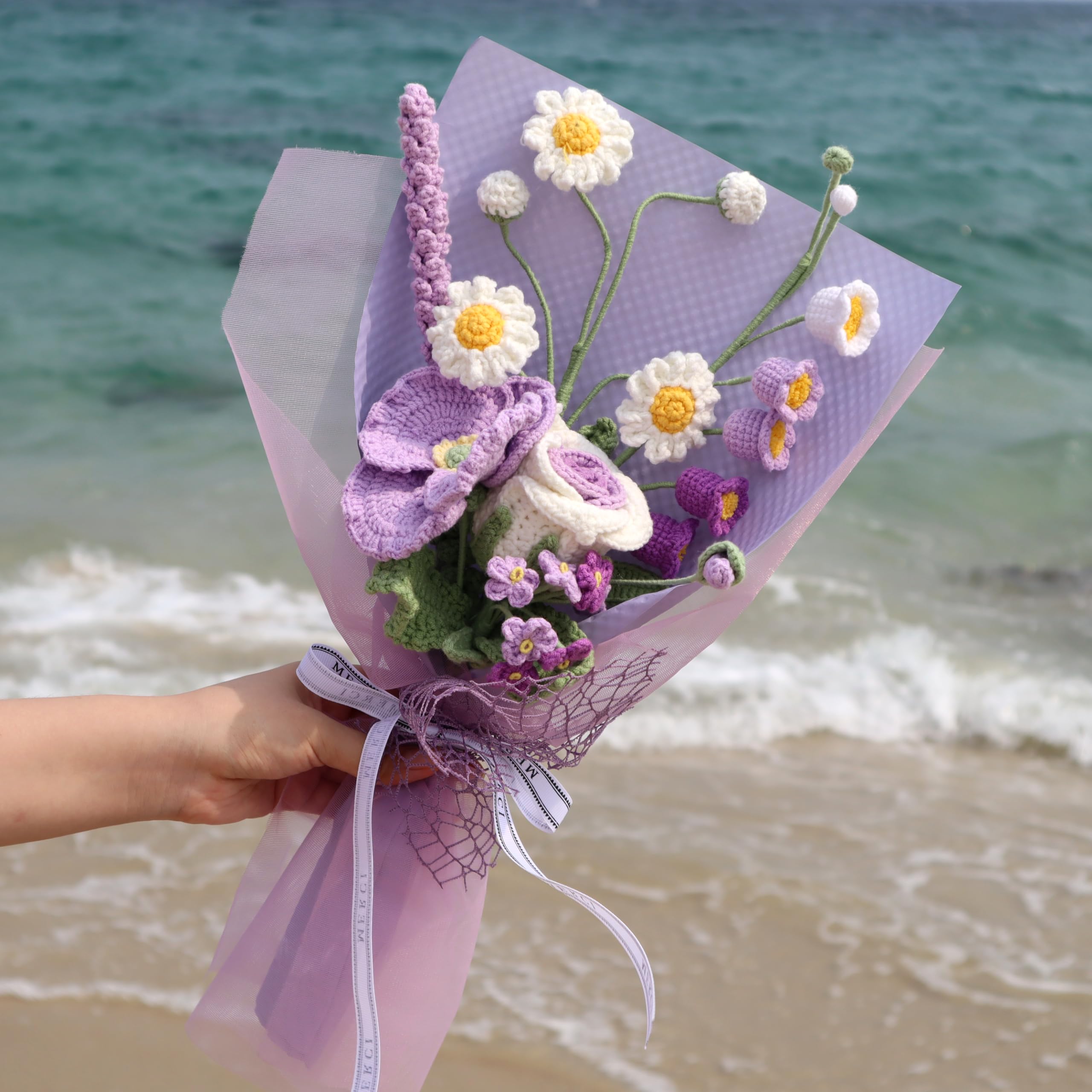 Crochet Flower Pot Forget-me-not Pink Thank You Crochet Gifts for Women Coworker Graduation & Mother's Day Gift Pink Crochet Potted Flower for Women Teacher| Handmade Knitted Potted Plant