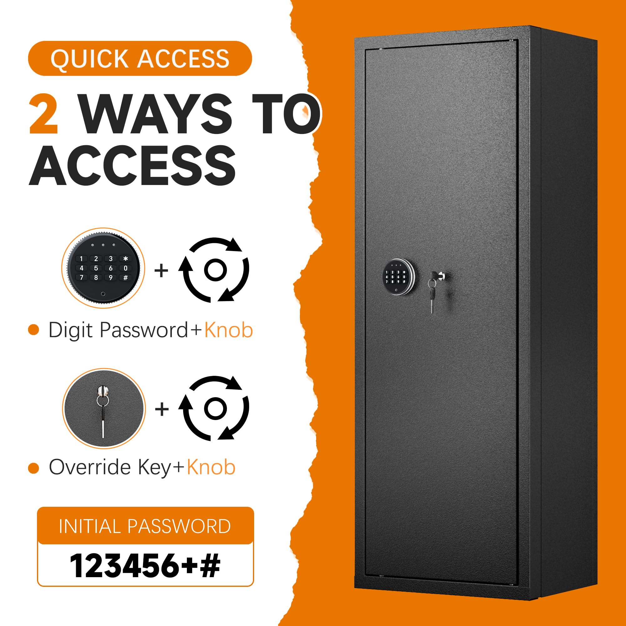 Greenvelly 10-14 Gun Safe for Rifles and Pistols, Quick Access fireproof Gun Safe with Adjustable Gun Rack and keypad lock, Heavy-Duty Gun Cabinets for Rifles and Shotguns