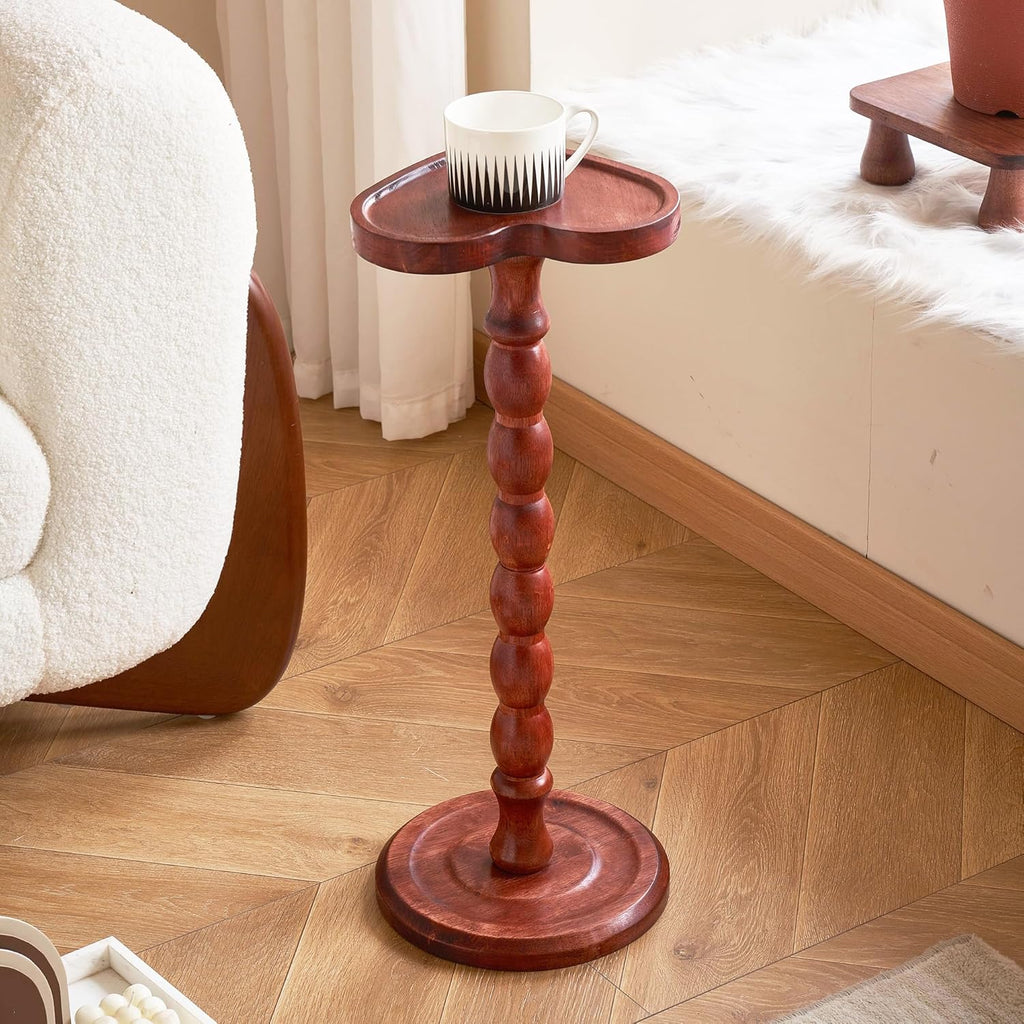 24" Tall Solid Wood Round Side Table – Coffee Table & Plant Stand 2-in-1 with Non-Slip Pads – Farmhouse Living Room/Patio Use (Red)