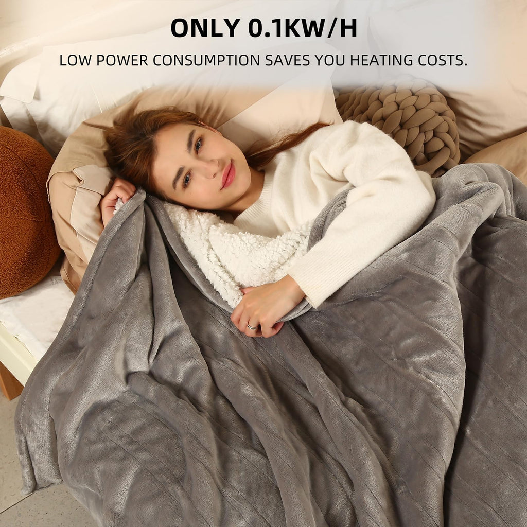 Coperta Elettrica Riscaldata Plaid con 5 Livelli di Riscaldamento e Spegnimento Automatico dopo 4 Ore, Plaid Riscaldato 50"x60" con Certificazione ETL e FCC per Casa e Ufficio, Lavabile in Lavatrice, Grigio Scuro
