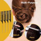 Goodofferplace 4 PCS Peignes à Queue de Rat Peignes à Queue de Rat pour Séparer Peigne à Dents Fines pour Crêpage avec Pique en Métal pour Cheveux Bouclés, Peignes Démêlants pour Femmes, Peignes à Séparer pour Tressage, Coiffage des Cheveux (Noir)