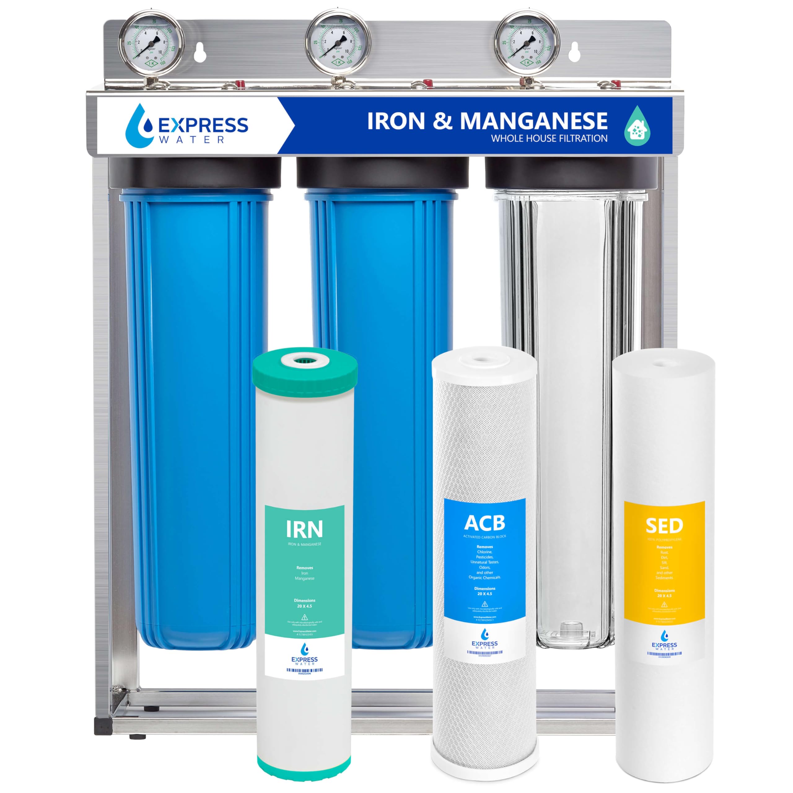 Express Water Whole House Water Filter System | Ultimate Protection | 3 Stage Water Purifier Whole Home, Heavy Metal + Anti-Scale Filters, High Reduction in Scale, Chlorine, PFAs, Lead, Arsenic & more