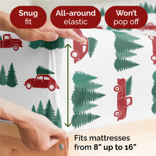 King Christmas Tree Sheet Set - Holiday Xmas Pattern Linen Set - Deep Pockets - Snug Fit - 4 Piece - Wrinkle Free - Comfy & Cooling Festive Winter Bedding - Easy To Care For - Kid Friendly