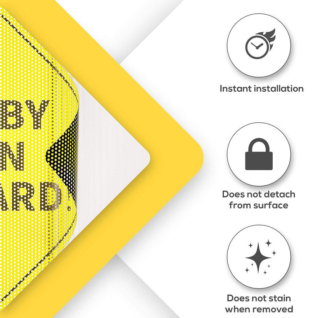 Baby On Board Signs, Car Essentials - Baby On Board Sticker - 2 Pack, 5" by 5" - Bright Yellow and See-Through When Reversing - Best Safety Signs - Non Magnet - Durable Strong Adhesive