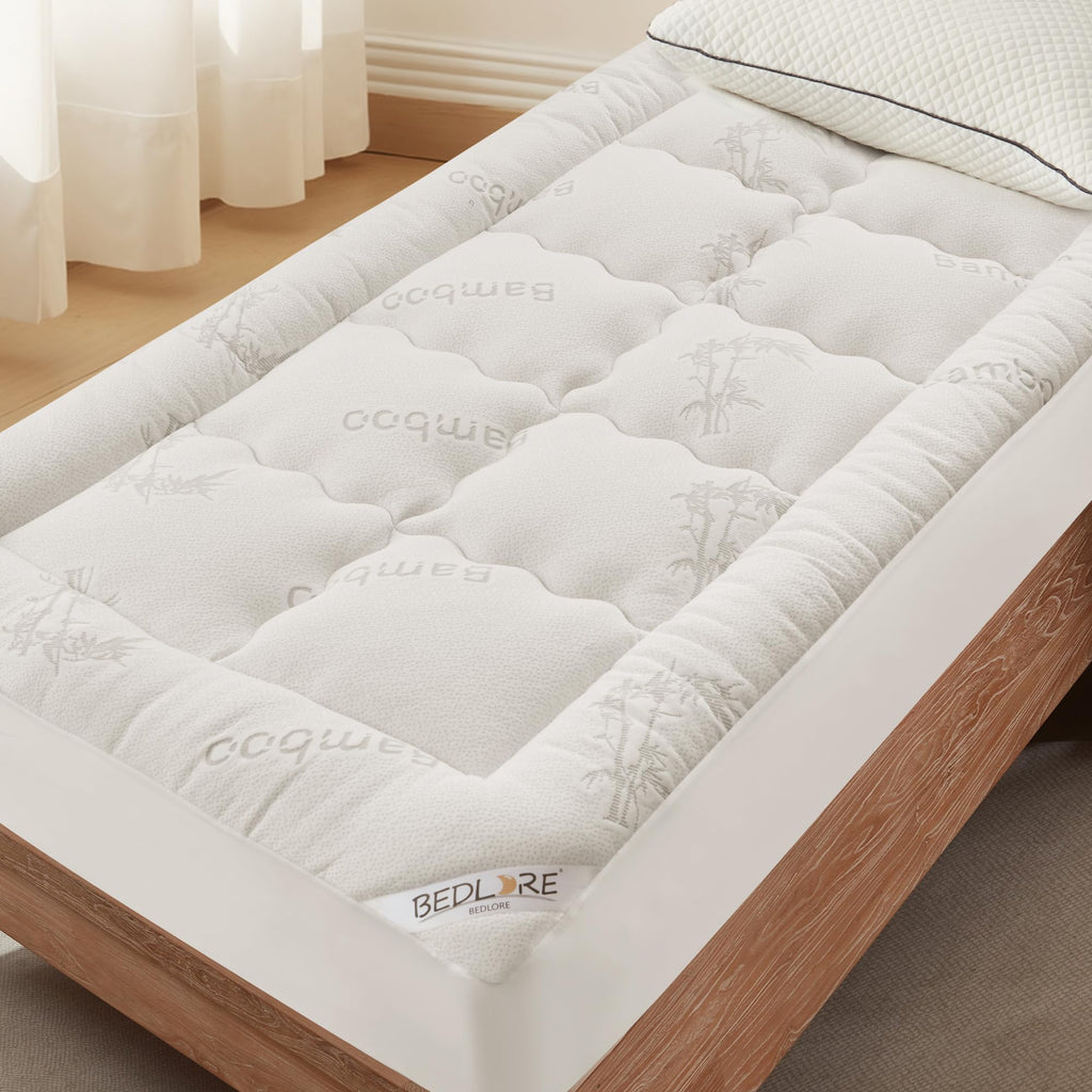 BEDLORE Queen Mattress Topper Viscose Derived from Bamboo, Thick Pillow Top Mattress Pad with Stretchable Pockets for 6-18 inches Mattress, Soft Mattress Topper for Back Pain Relief(Dark Gray)