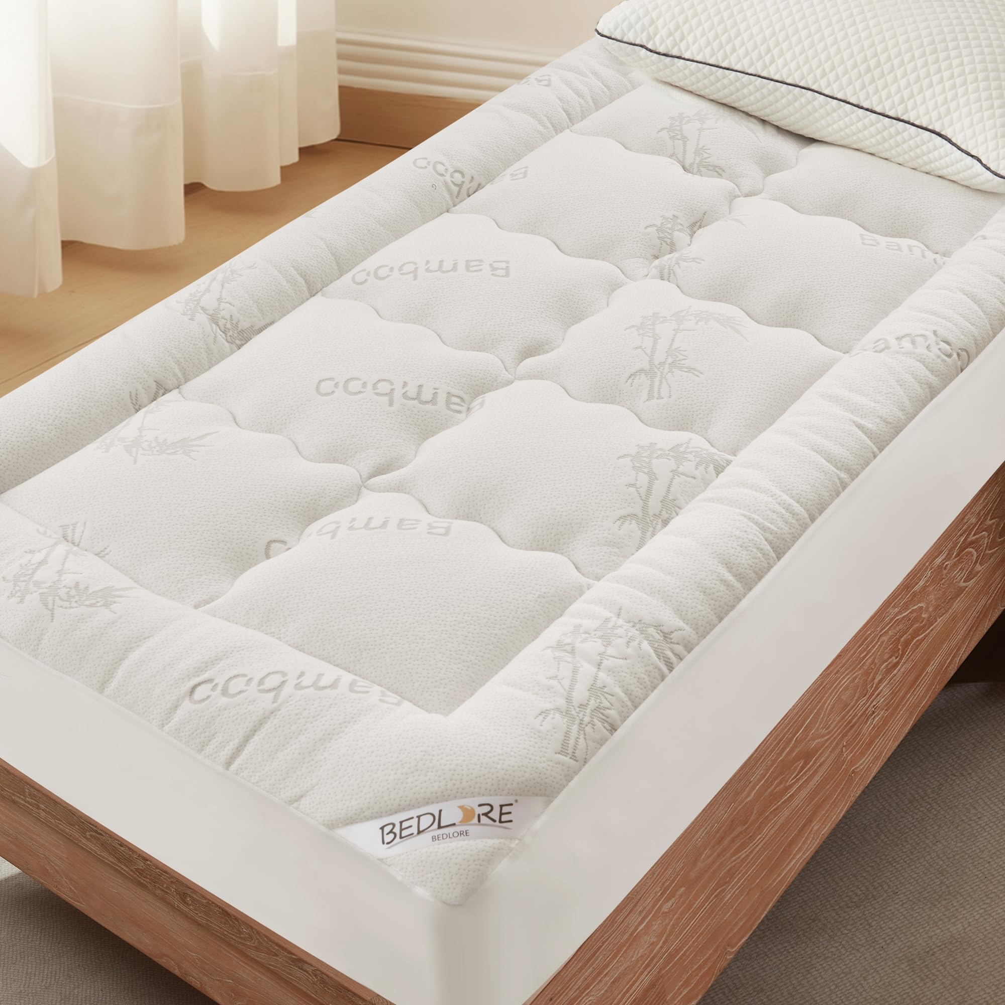 BEDLORE Queen Mattress Topper Viscose Derived from Bamboo, Thick Pillow Top Mattress Pad with Stretchable Pockets for 6-18 inches Mattress, Soft Mattress Topper for Back Pain Relief(Dark Gray)