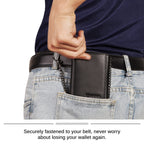 Portefeuille pour homme Enwaen avec chaîne, portefeuille trifold en cuir véritable, blocage RFID, chaîne anti-vol pour motard, moto (noir)