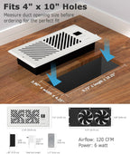 Quiet Register Booster Fan Fits 4”x10” Register Holes, Smart Vent Booster Fan with Thermostat & Remote Control, 10-Speed Control Heating Cooling AC Vent (White)