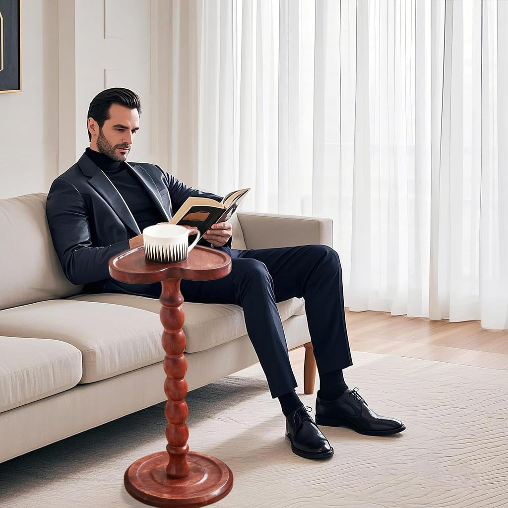 24" Tall Solid Wood Round Side Table – Coffee Table & Plant Stand 2-in-1 with Non-Slip Pads – Farmhouse Living Room/Patio Use (Red)