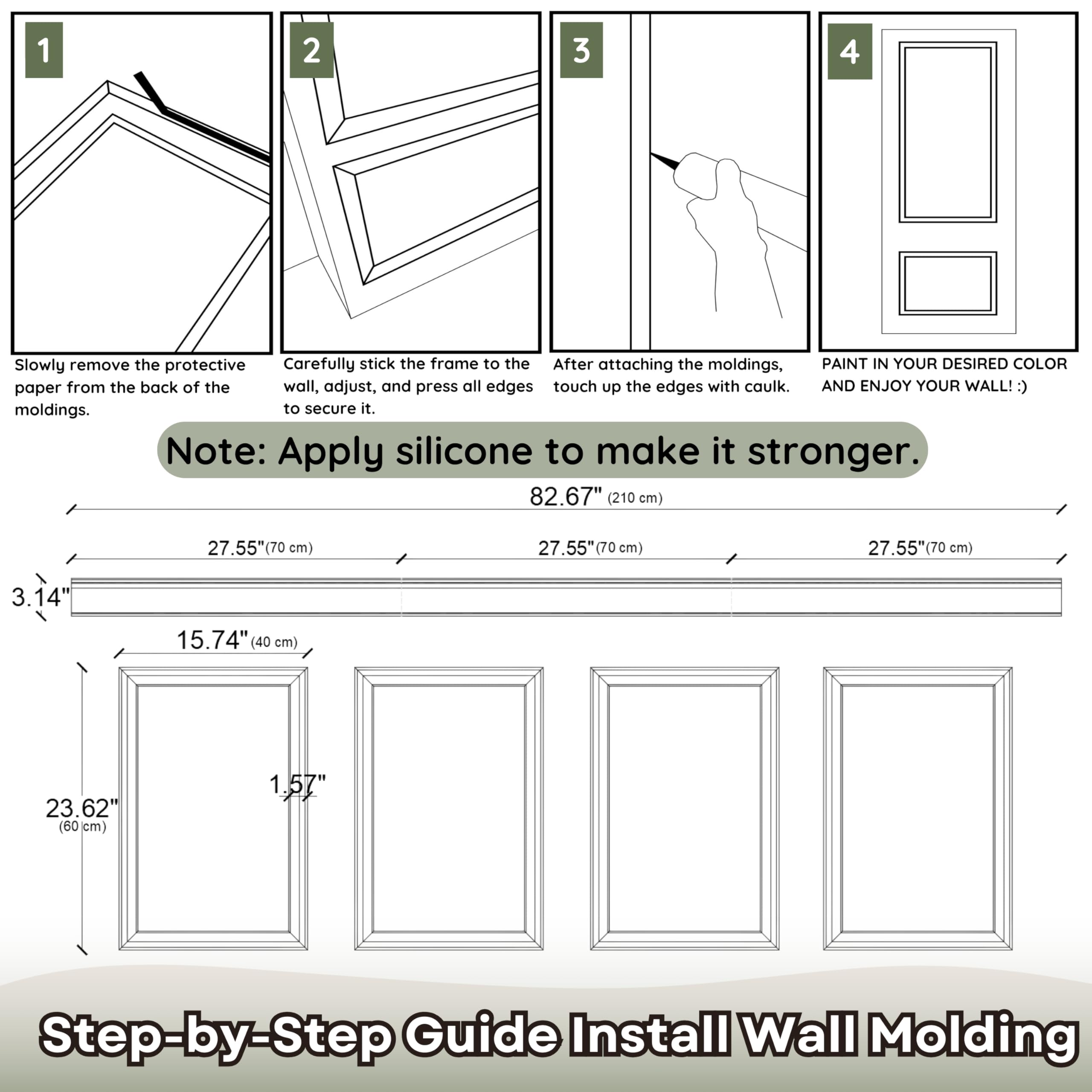 Board and Batten Wall Panel Kit - Peel and Stick Precut Wall Molding Kit - Luxury Decorative Wall Moulding Kit - Paintable Accent Wall Kit for an Elegant Touch to Any Home Decor