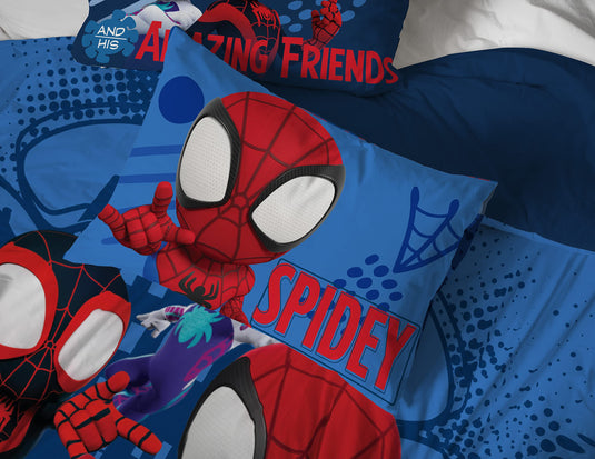 Jay Franco Marvel Spidey and His Amazing Friends Team Spidey Twin Size Sheet Set - 3 Piece Set Super Soft and Cozy Kid’s Bedding - Fade Resistant Microfiber Sheets (Official Marvel Product)