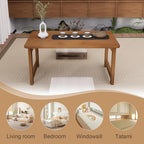 Floor Coffee Table for Living Room, Japanese Folding Low Dining Table, No Assembly Foldable Tatami Tea Table - Natural Solid Wood Bamboo, Rectangle Ground Desk for Small Spaces (Walnut)