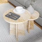 Travertine Efect Round Nesting Coffee Table Set of 2 Modern Coffee Table Small Side Table End Table for Living Room