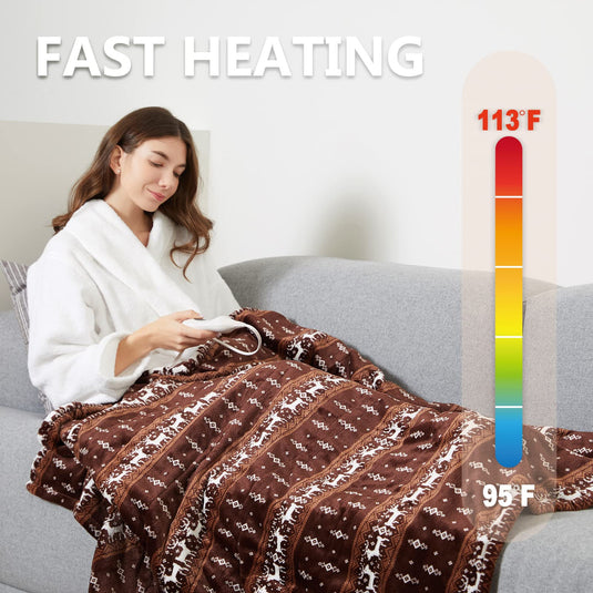 Tefici Electric Heated Blanket Throw, Super Cozy Soft 2-Layer Flannel 50" x 60" Heated Throw with 3 Heating Levels & 4 Hours Auto Off, Machine Washable, ETL&FCC Certified, Home Office Use,Camel