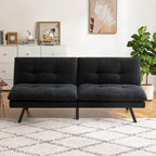 Convertible Faux Leather Futon Sofa Couch,Memory Foam Futon Couch Bed,Loveseat Sleeper Sofa Bed,Small Splitback Modern Folding Sofa Bed for Living Room,Office,Apartment,Matte Black