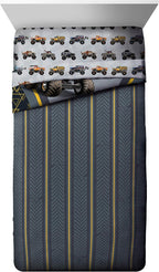 Jay franco Monster Jam MJ Life 4 Piece Twin Bed Set-Includes Reversible Comforter&Sheet Set-Bedding Features Grave Digger, Max-D, Megalodon-Super Soft Microfiber-(Official Monster Jam Product)