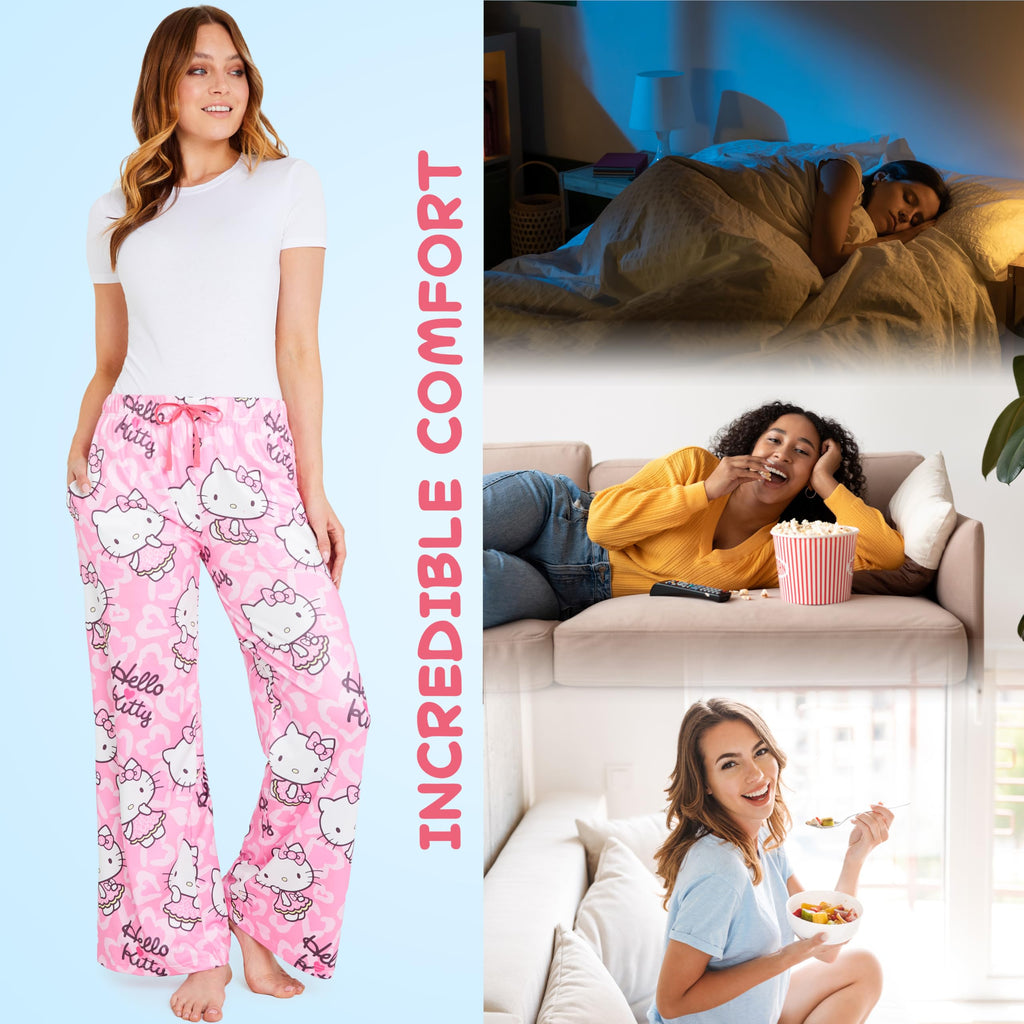 Hello Kitty Pajama Pants for Women Teens Lounge Pants Kawaii Comfy Loungewear (Pink, M)