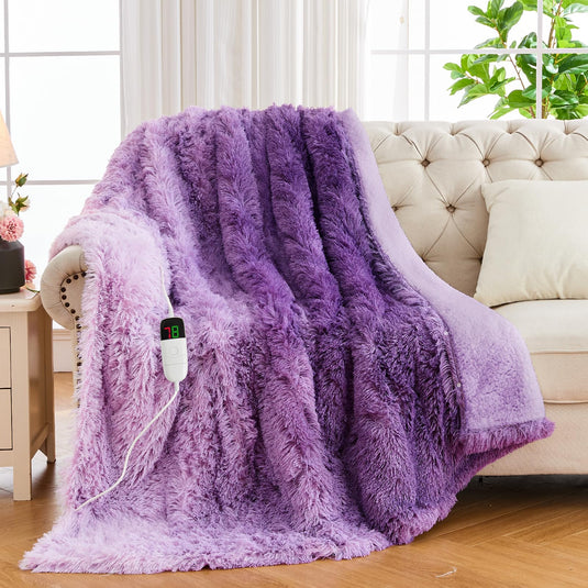 Heated Electric Blanket Faux Fur Throw Size with Fluffy Sherpa Back, Warming Plush Blanket Gift Soft Heating Blankets with 10 Heat Settings, 5 Time Settings, ETL 50"x60",Charcoal Grey