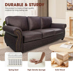 Mid-Century Vintage Sofa Couches with Rivet Design,loveseat Sofa,Removable Sofa Cover Upholstered Cushions and Solid Wood Frame (Brown, 3-Seater)