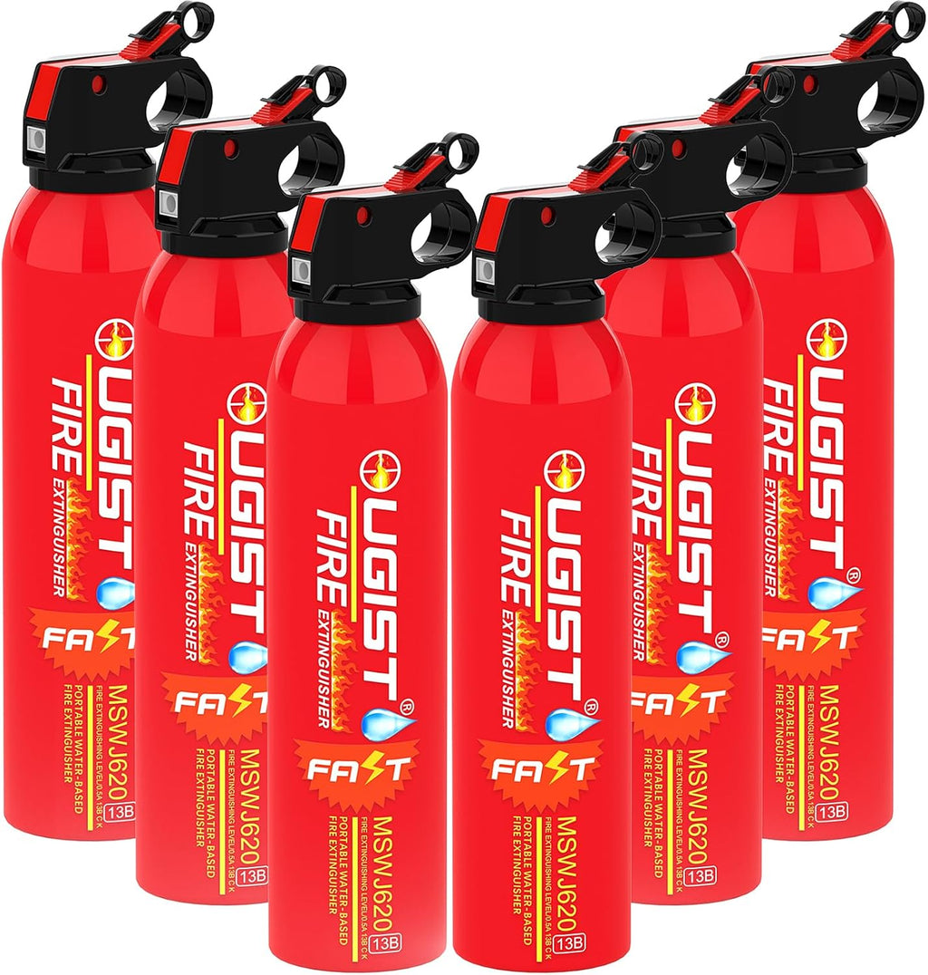 Ougist Small Portable Fire Extinguisher for Home and Kitchen, 21oz Each, 6-Pack, Water-Based Fire Extinguishers for Quick Emergency Response, Prevent Re-Ignition, Ideal for Vehicle and Camping, MSJ620