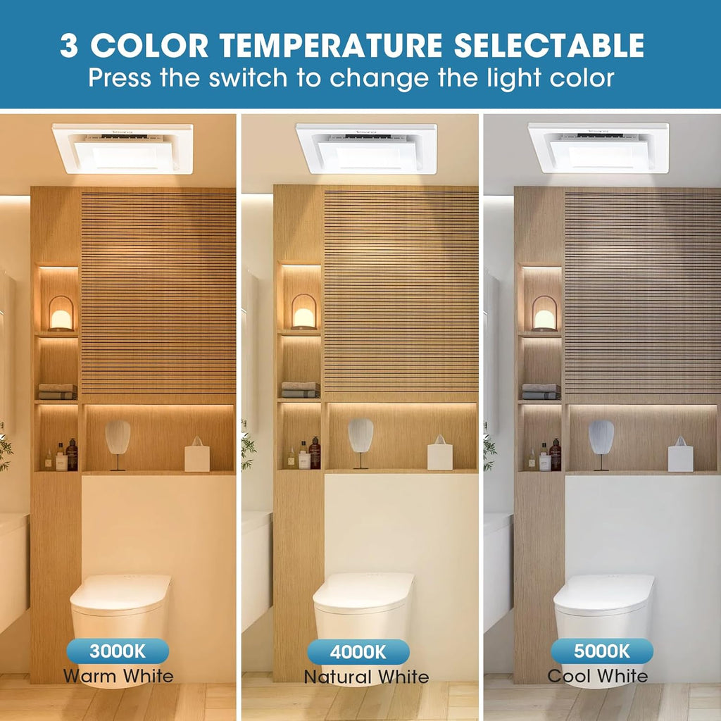 Bathroom Exhaust Fan with Light - 100 CFM Efficient Ventilation, 3CCT Adjustable LED Light - Low Noise Ventilation Fan for Home Bath Office Hotel