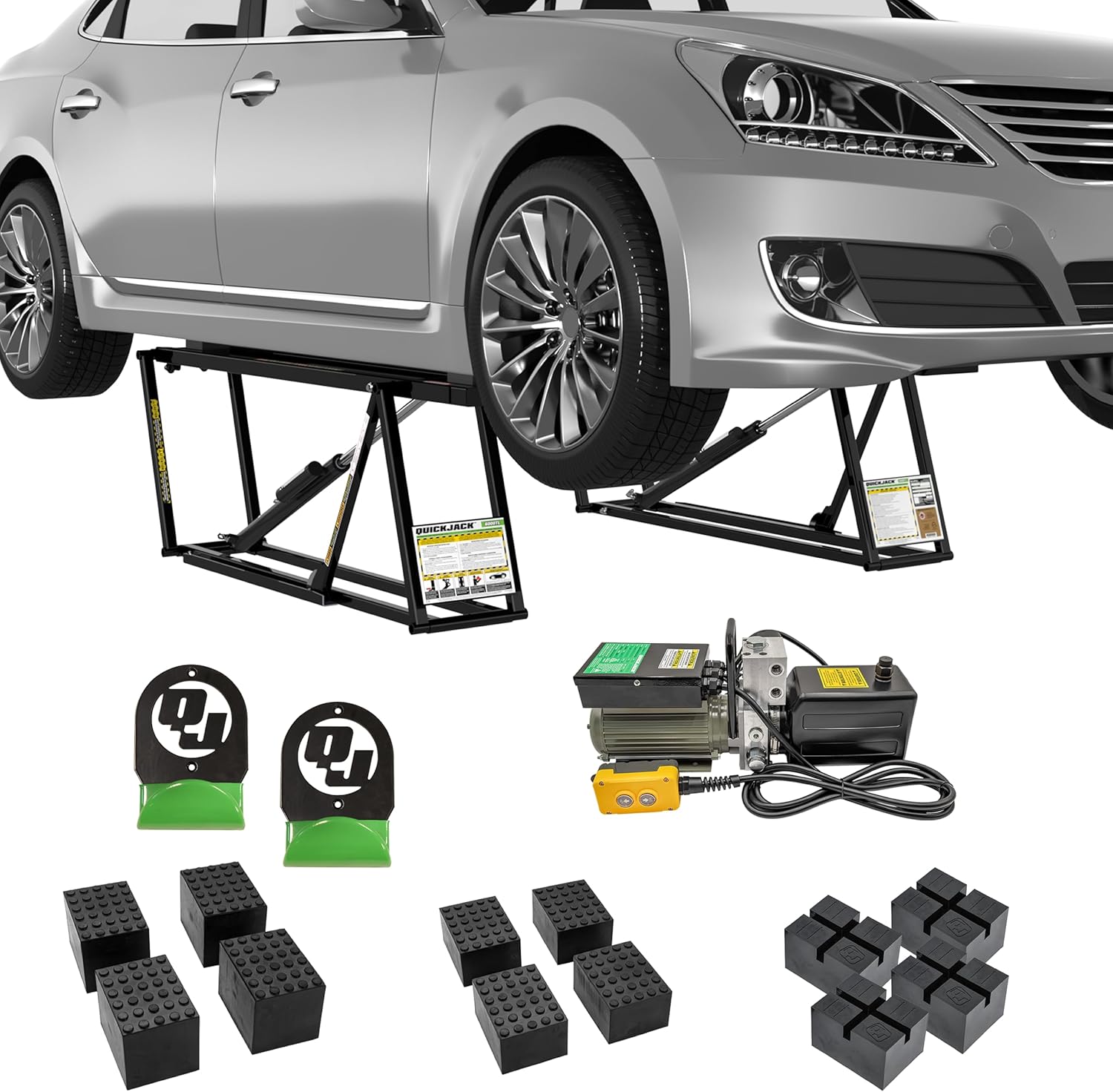 QuickJack Bundle - 6000TL Portable Car Lift, Wall Hangers & Pinch-Weld Blocks, ALI Certified, 6,000-lbs. Capacity, 110V Power Unit, Car Lift for Garage, Shop, & Mechanic