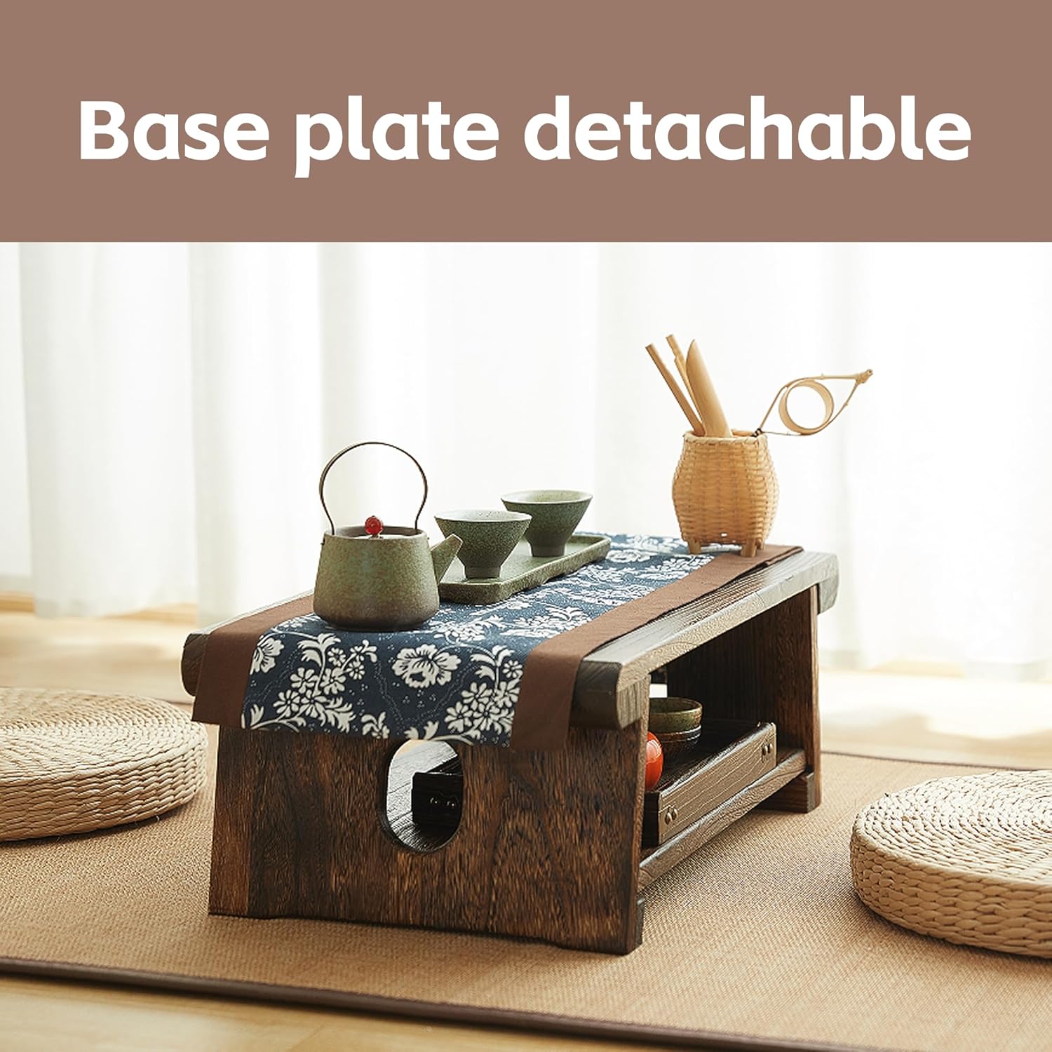 Elegant Japanese Floor Table, Meditation Table with Folding Legs, Smooth Surface, Versatile, Lightweight Paulownia Wood