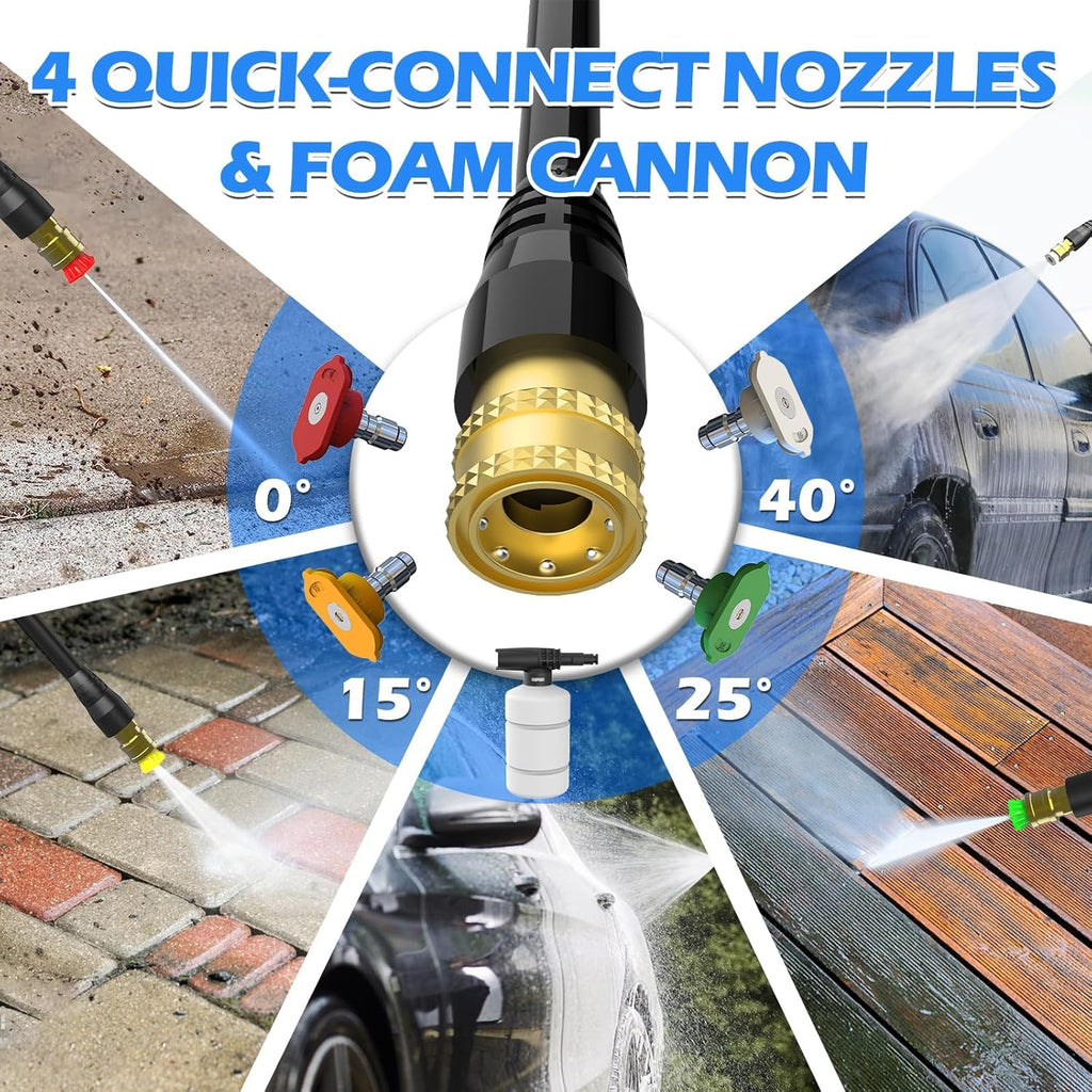 Pressure Washer, 5000PSI Max 3.2GPM Power Washer Adjustable Touch Screen with 35FT Power Cord, 20FT Hose, 4 Nozzles for Driveways Furniture or Cars, Blue