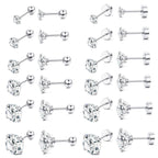 ORAZIO 6Pairs Hypoallergenic Flat Back Earrings 316L Stainless Steel Studs for Sensitive Ears, 3-8mm Cubic Zirconia, Stylish Jewelry for Women Men - Silver