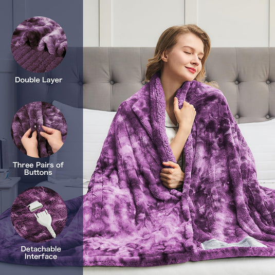 OCTROT Heated Blanket Electric Throw - Fleece Sherpa Heating Blanket for Sofa, Faux Fur Warm Heater Lap Blankets with 5-Position Timer 10-Heating Levels ETL&FCC Certification, for Adults