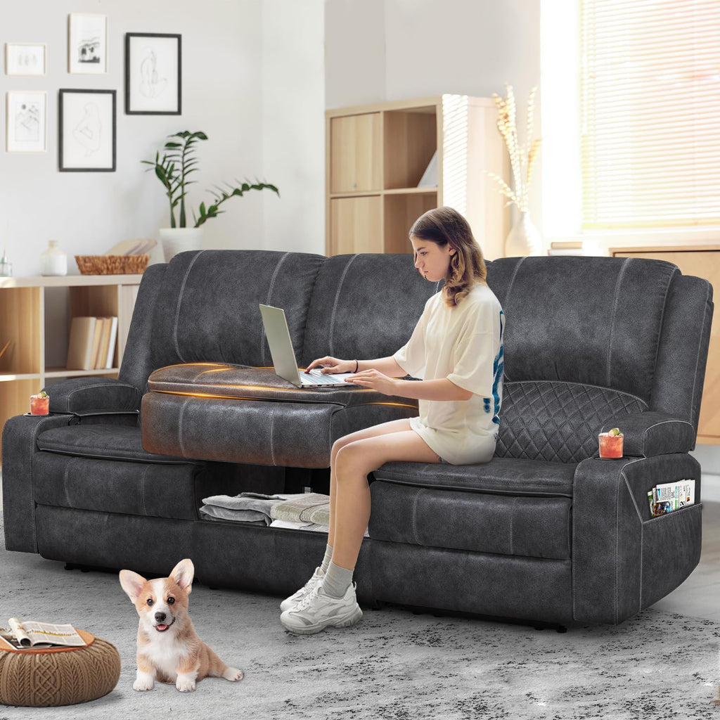 3 Seater Recliner Sofa Set with 2-Tier Cushion, 3+1 Pieces in Living Room, 3 Seater Reclining Couch Leather with Removable Console, 1 Oversize Recliner Chair Sofa Seat