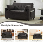 Tbfit 57" Convertible Sofa Bed, Chenille Futon Sleeper Sofa Couch with Pullout Bed, USB & Adjustable Backrest, Queen Size Pull Out Loveseat Couches for Living Room, Apartment, Office, Dorm, Dark Grey