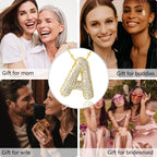 KELMALL Kubischer Zirkonia Blasen-Anfangsbuchstaben-Halskette für Frauen - Elegante goldbeschichtete A-Z Alphabet Namensanhänger-Halskette mit Strass - Personalisierte Geschenk